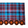 Blauw-rood geruite pangi mofo met oranje bloemenrand – Traditie met vurige elegantie 170cm