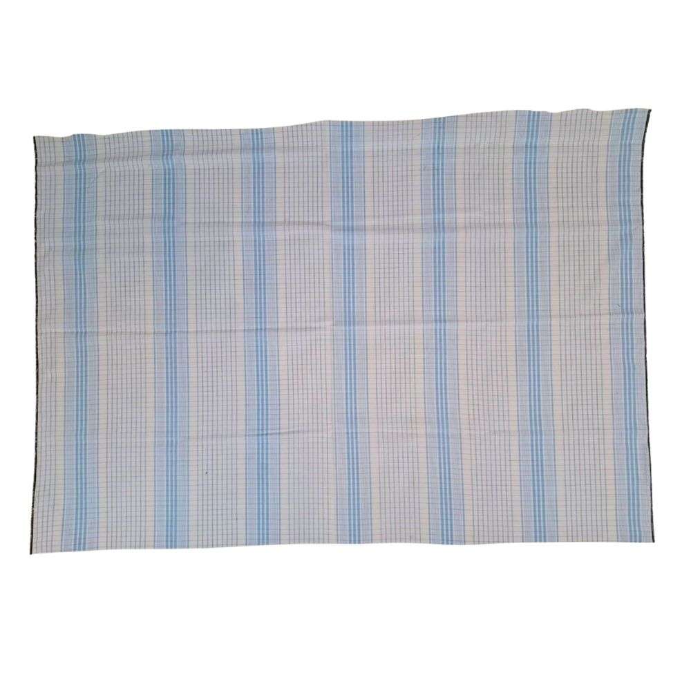 Pangi stof – Licht met blauw ruit- en streeppatroon, 1 meter breed, verkoop per meter
